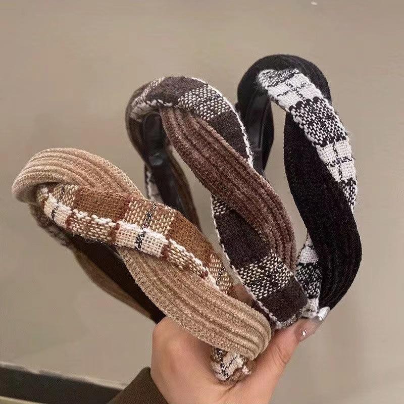 Headbands Knitted Simplicity Checkerboard Pattern Womens Hair Accessories