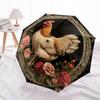 Rooster pattern, automatic folding umbrella, portable and foldable design, 8 ribs, a Christmas or birthday gift.