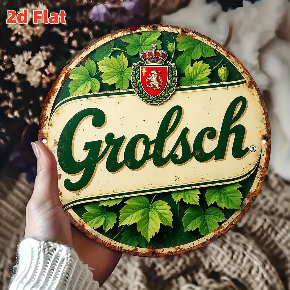 D Flat Vintage Grolsch Beer Sign Round Aluminum Wall Art Waterproof Dustproof Ideal for BarsRestaurants Beer Collectors