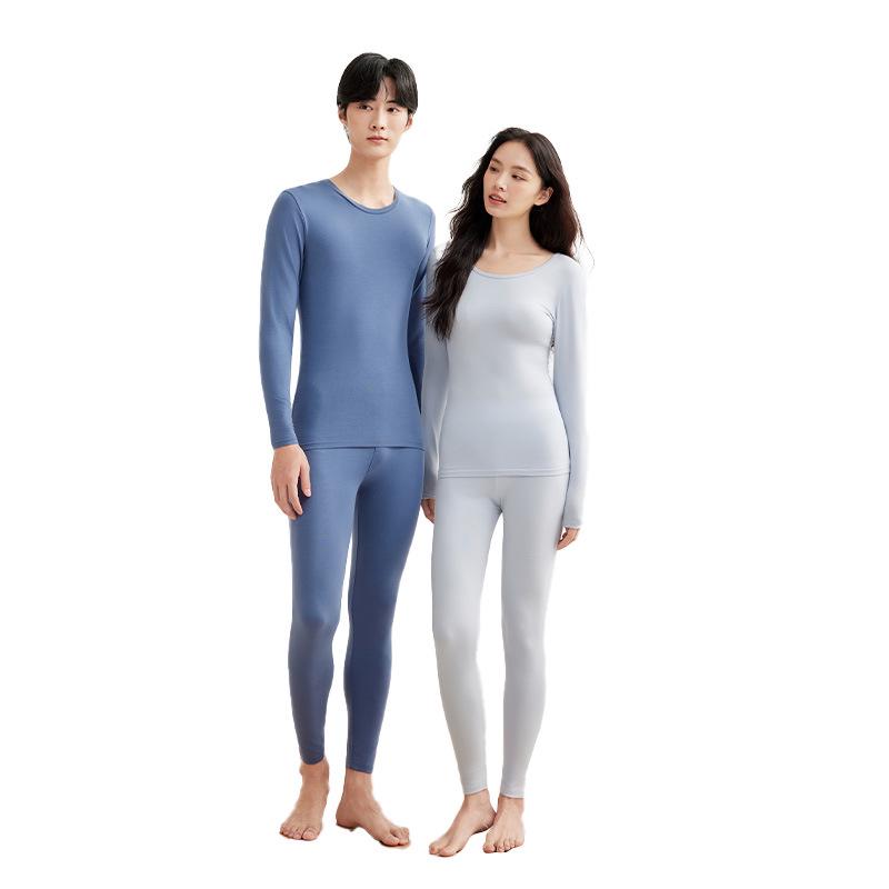 190g Warm Autumn/Winter Pure Cotton Base Layer: Men's & Women's Round Neck Pullover and Trousers Set