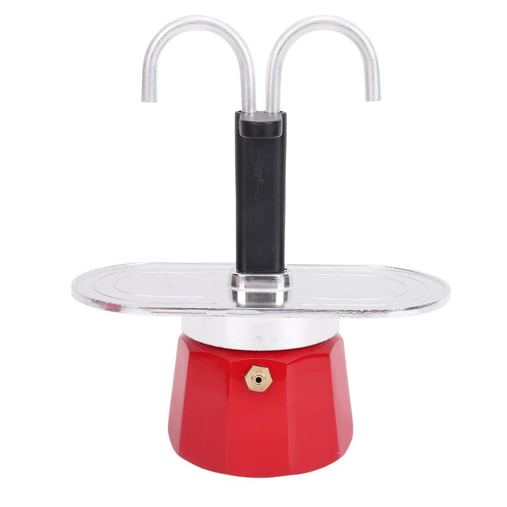 2 Cup Coffee Pot Red Aluminum Alloy 100ml Double Tube Stovetop Coffee Maker for Home Travel