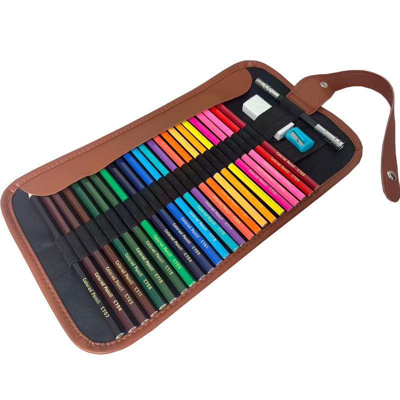 50 Colored Wooden Pencils In Roll-Up Case for Students and Artists