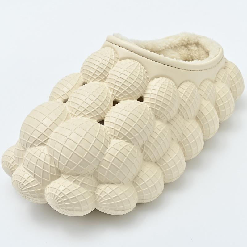 Mode Neu 2024 Damen Wasserdichte Baumwollpantoffeln Niedliche Litschi-Bläschen Winterwarme Schuhe Weiche EVA Anti-Rutsch Paare Zuhause Straßen-Sandalen