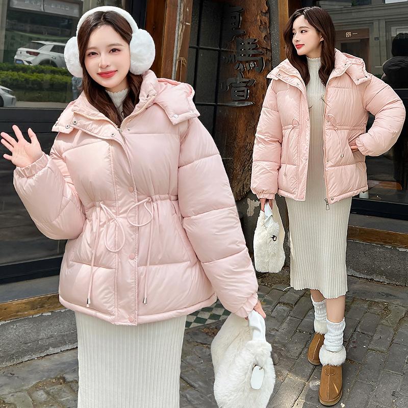 Casual down cotton clothes warm medium and long hooded waist drawstring jacket women's cotton-padded jacket