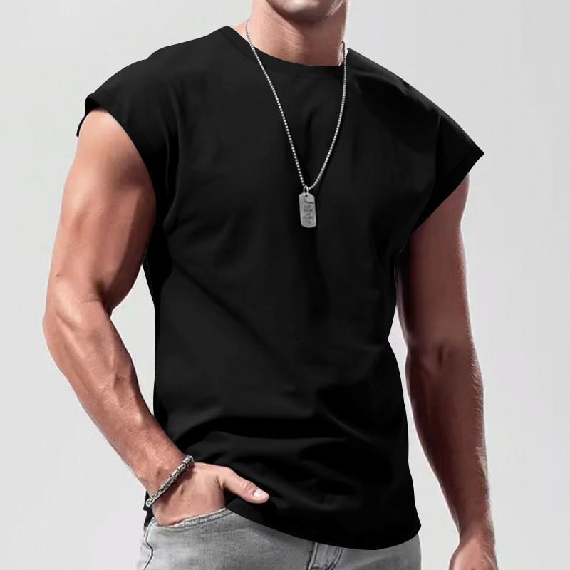 Cross-border 2025 Men's Summer Sleeveless T-shirt - Youth Loose Fit Solid Color Thin Tank Vest