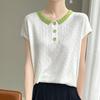 Lapel Short-sleeved Womens Summer Updated Korean Style Versatile Thin Base Knitted Sweater T-shirt Top