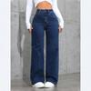 High-Waisted Wide Leg Straight Cut Denim Jeans Women Relaxed Fit Plus Size Up To 6XL Washed Cotton Blend