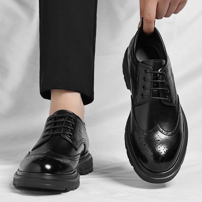 Fashion New Men's Leather Oxford Shoes for Men Formal Derby Dress Shoes Business Casual Wingtip Brogues for Wedding Party Work Footwear