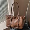 Large Capacity Vintage Tote Bag Women Winter Stylish PU Shoulder With Zip Inner Pockets