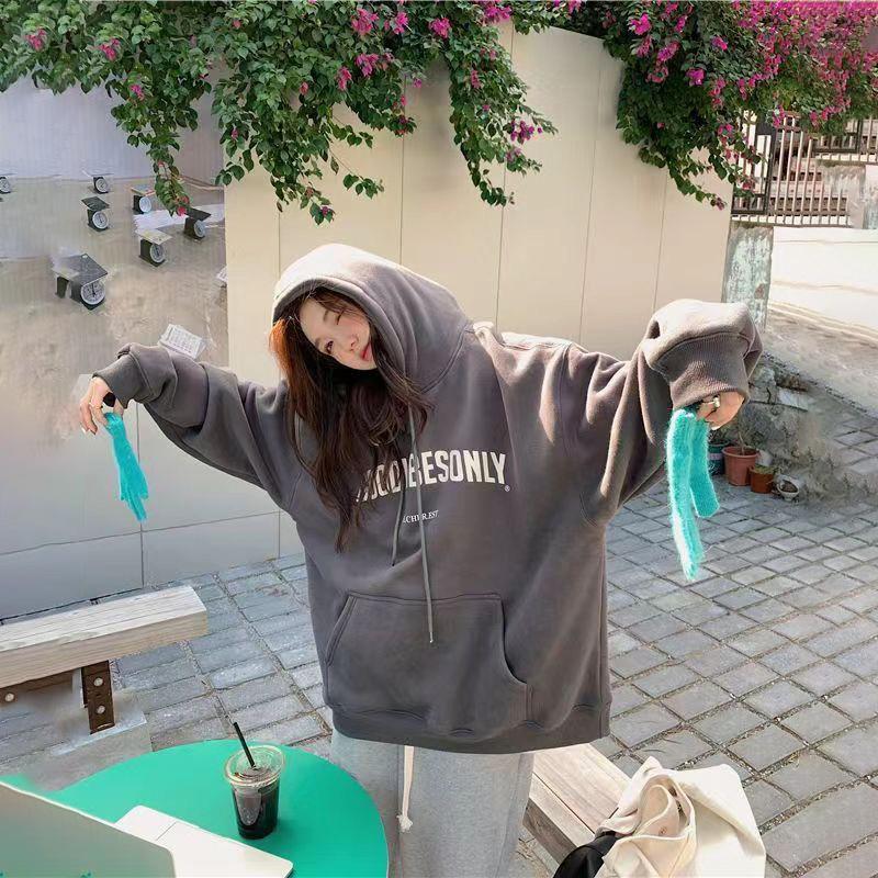Women Long Sleeve Hooded V Neck Loose Pullovers Female Tops Solid Color Sweatshirts