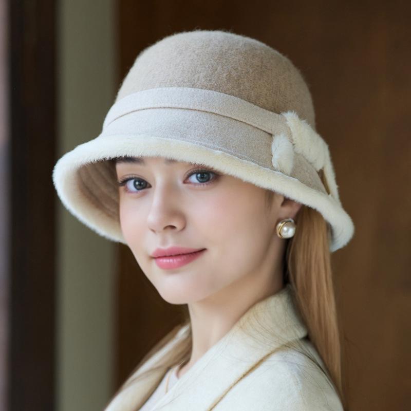 New Wool Splicing Bucket Hat Fashionable Women's Top Hat Outdoor Basin Hat