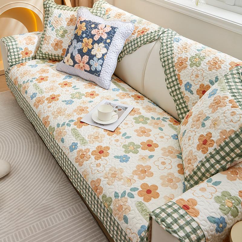 Fresh and Versatile All Season Small Floral Fabric, Pure Cotton Sofa Cushion, Anti Slip Seat Cushion, All Cotton Sofa Seat Cushion Towel