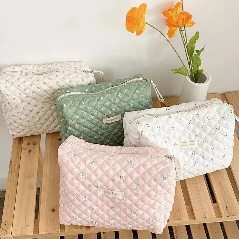 Hot Sale Practical Soft Cotton Women Zipper Cosmetic Organizer Cute Makeup Bag Large Make Up Purse Portable Handbag