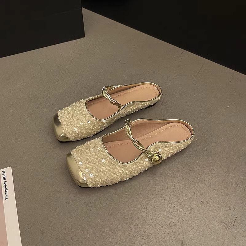 Fairy wind bag head half slippers female 2025 spring new round head outer wear retro temperament skirt Mary Jane single shoes