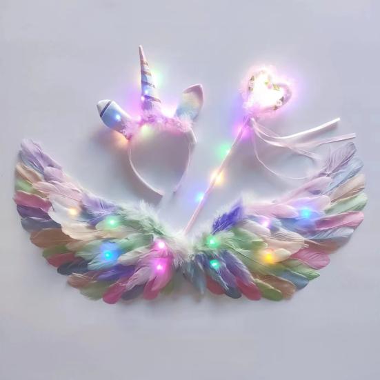 Zářivá čelenka s křídly Elfí víla Svítící hůlka Andělská víla Foto rekvizita Sada pro dívky Rozsvěcující se kostýmový doplněk