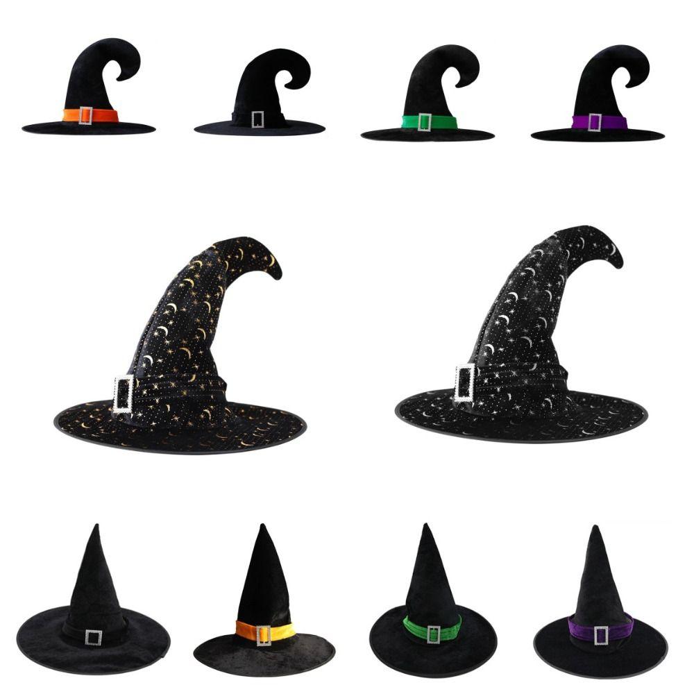 Velvet Halloween Witch Wizard Hat Gilding Devil Cap Punk Halloween Hat  Adults