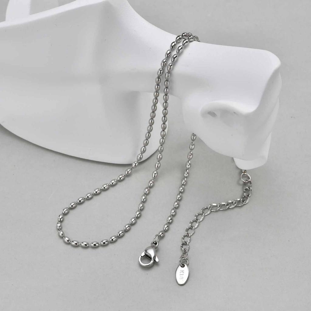 Collana a Catena con Filo di Perle di Riso Ovali Color Argento per Donna, Gioielli Choker con Perline in Acciaio Inossidabile all'Ingrosso
