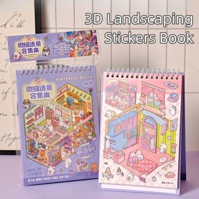 PET 3D Landscaping Stickers 20 Sheets Scene Cartoon Town Visual Stacking Sticker DIY Crafts Miniature Scene Stickers