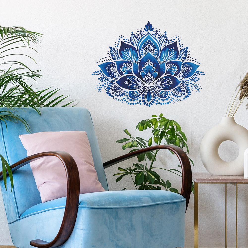 Retro Blue and White Mandala Study, Living Room and Home Background Decorative Wall Stickers