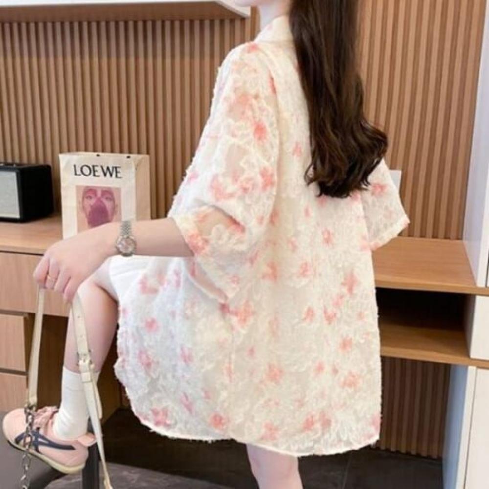 Navava Women Butterfly Flower Lace Short Sleeve Shirt Nb2648