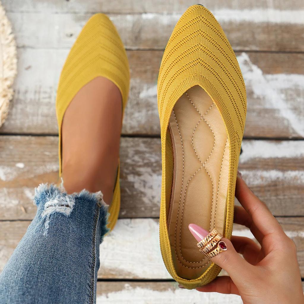 2025 Pointed Toe Flat Office Boat Solid Color Knitted Slip on Shoes Casual Ballet Flats Shoes Women Loafers Zapatos De Mujer