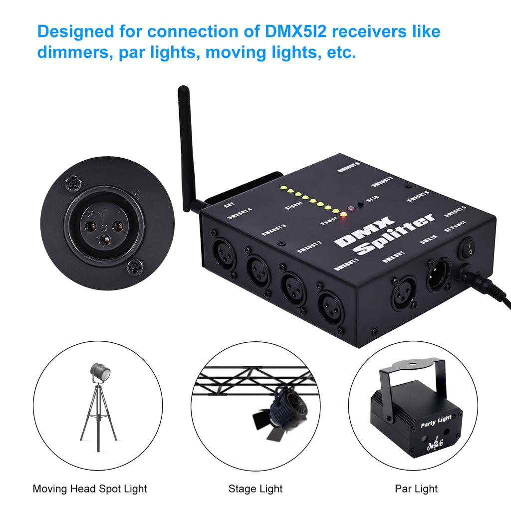 DMX512 Trådlös Belysningssignal Förstärkare Fördelare Signalavkodare 8-kanals Signalutgång Kan vara