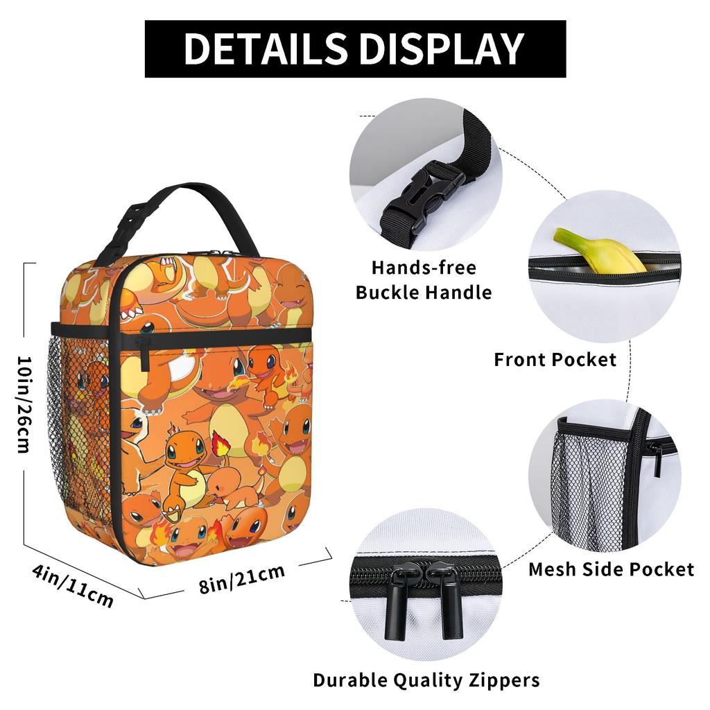 Charmander Crowd Manga Lunch Box Picnic Lunch Box For Men Designer Thermal Tote Handbags Water-resistant Lightweight Zip Cooler Carrier