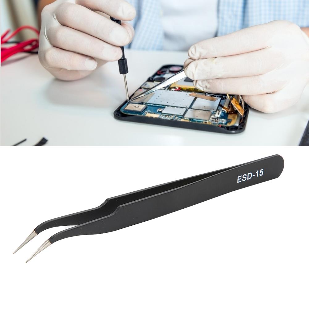 2PCS ESD 15 Anti Static Precision Tweezers Stainless Steel Curved Tweezers Maintenance Tools(Edd 15 (Curved ) )
