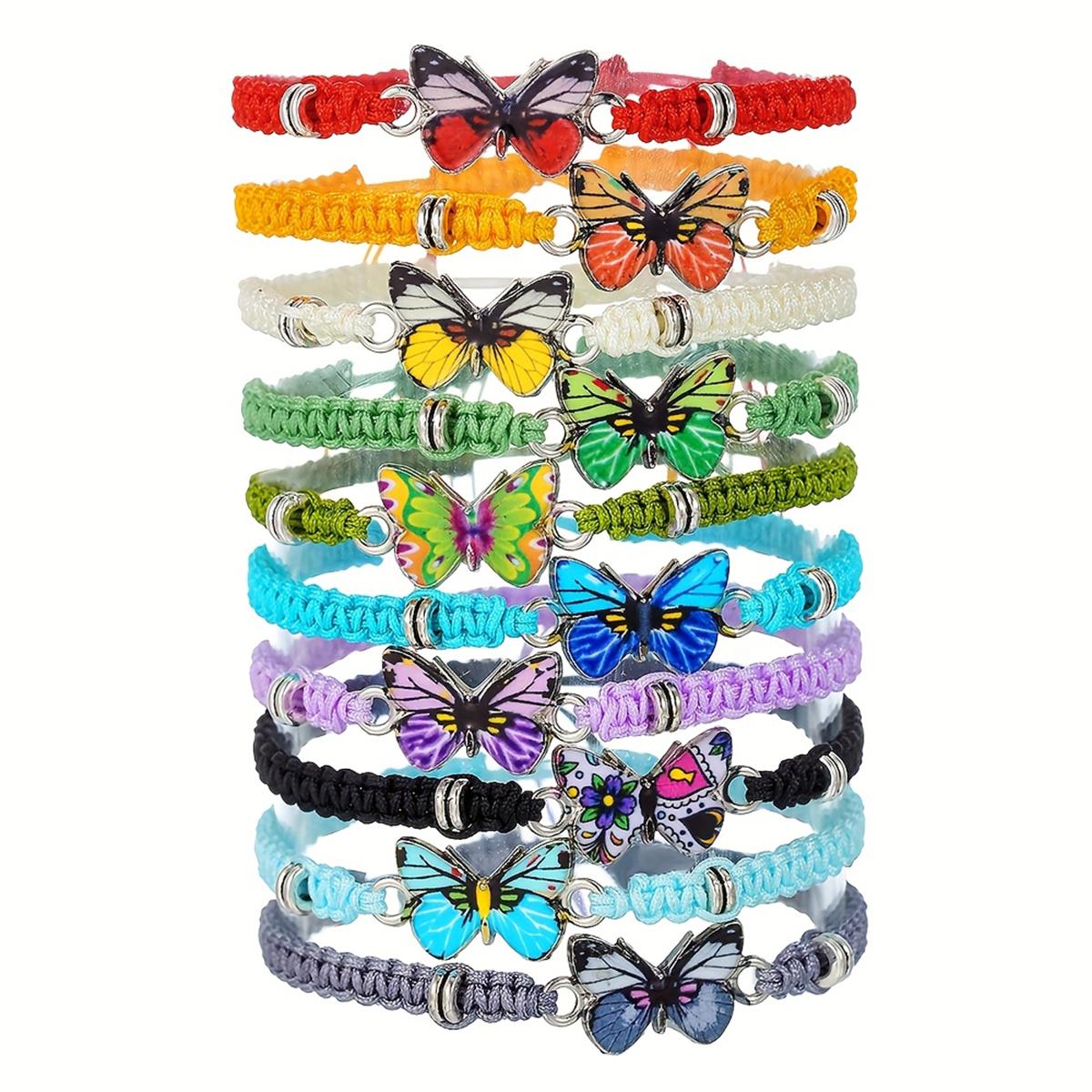 

10-Piece Set Of Retro Colorful Butterfly Accessories Braided Bracelet Set Bohemian Stackable Adjustable Bracelets