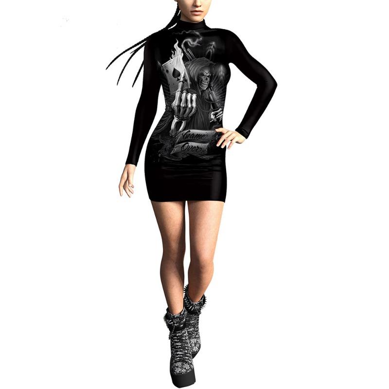 Halloween Costume Women's Dress Digital Printing Pumpkin Slim-Fit Long Sleeve Sexy Tight Hip Wrap Dress