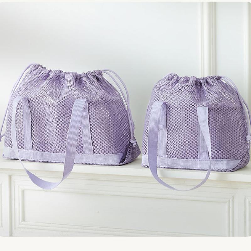 Mesh Drawstring Tote Bag Quick Dry Durable Large Capacity Multipurpose Handbag for Gym Swimming Beach Outdoor Hiking Use