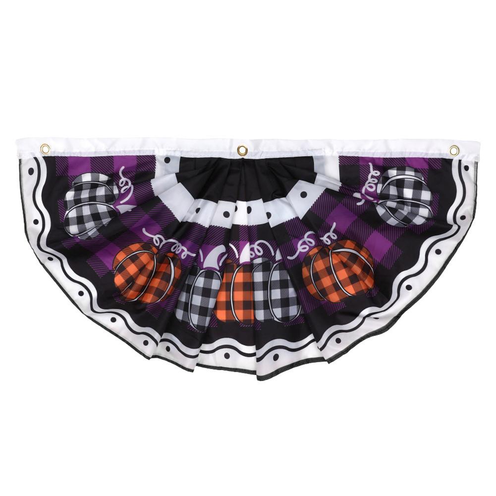 For Porches Hanging Halloween Flag Halloween Pleated Fan Flag Yard Decoration Fade-resistant Classic Halloween Patterns