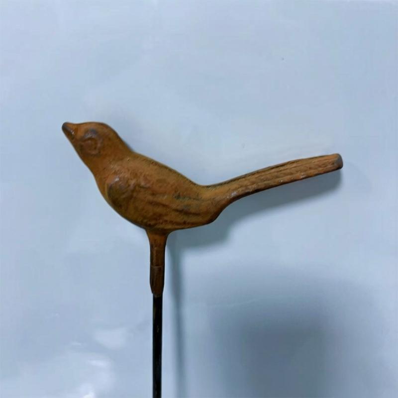 Bird Garden Stakes Set of 2 Iron Soil Insert Pieces for Pots, Flower Rows and Lawn Edges with Aged Brown Yard Form for Home Use Daily