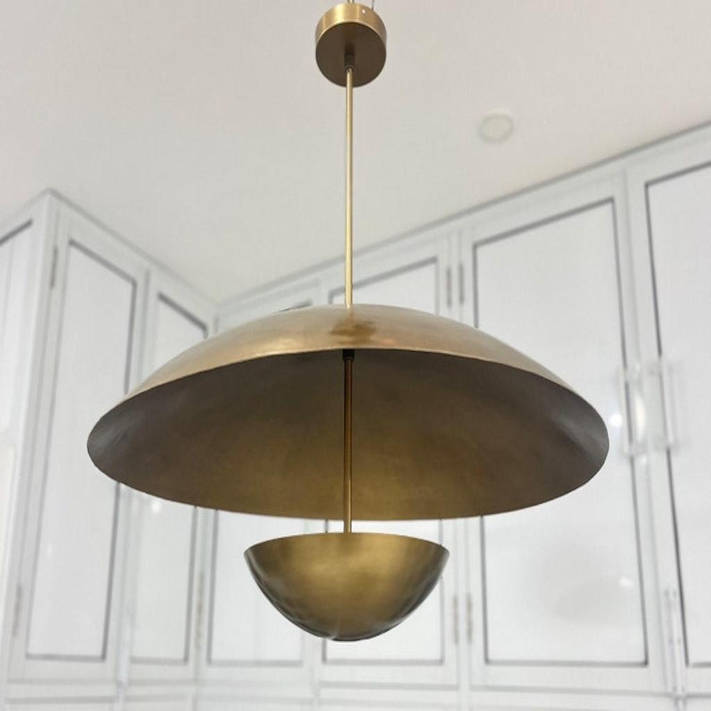 3 Light Elegant Ceiling Flush Mount Light Pendant Mid Century Modern Raw Brass Chandelier Light