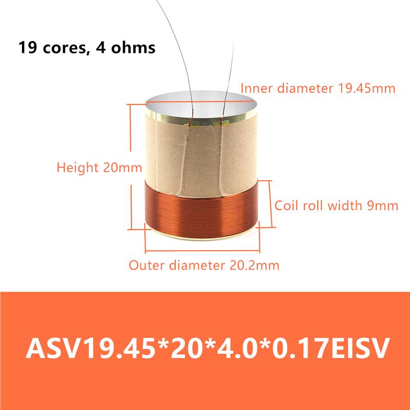 

1 шт. Звуковая катушка динамика Плетеный медный вывод Басовая звуковая катушка 2 слоя Алюминиевая звуковая катушка динамика Аксессуары для ремонта 19.5*20*3.5Ω（4Ω）