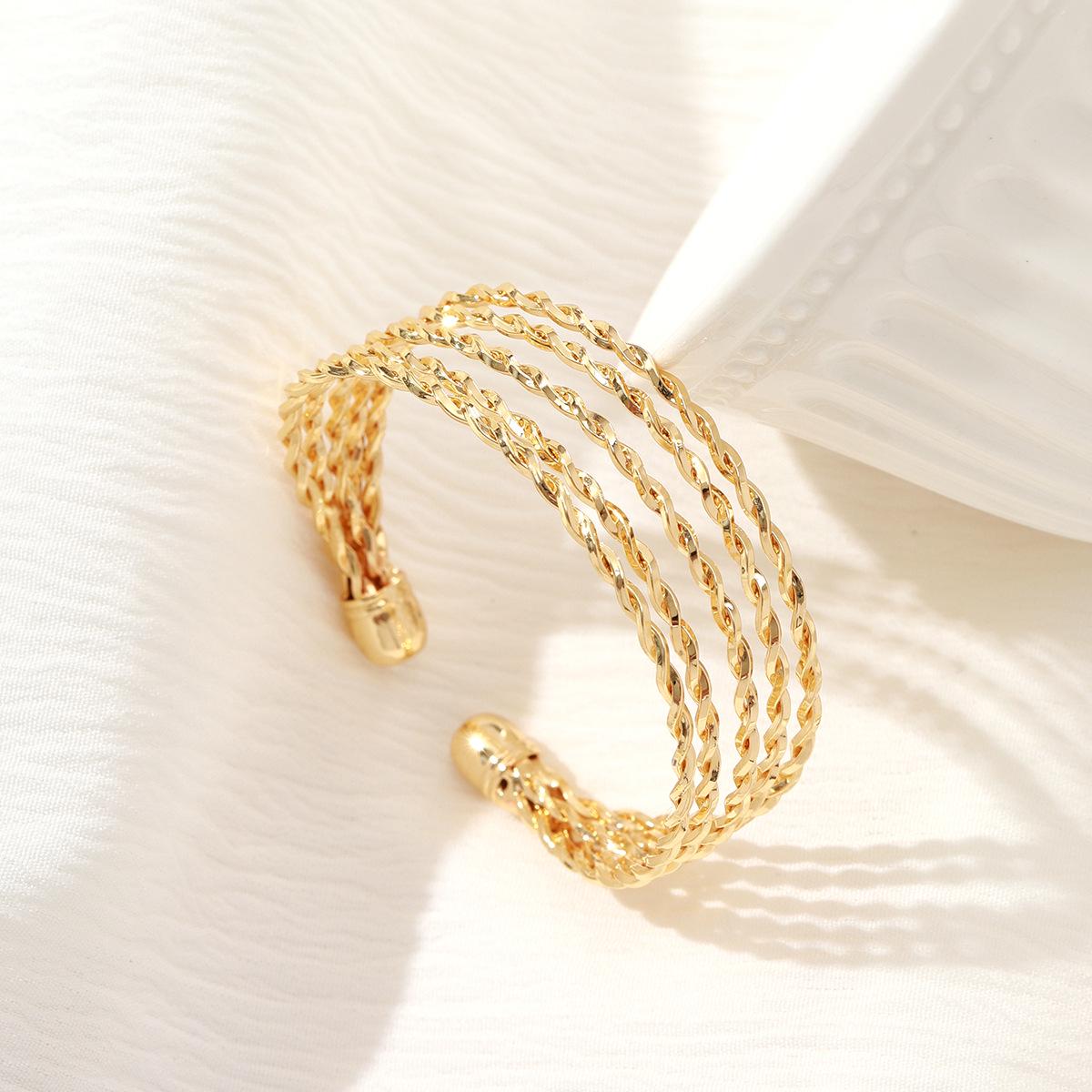 European-American Multi-layer Twist Copper Bead Bracelet - Personalized Open Bangle