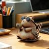 Lovely Tea Drinking Capybara Resin Statue, Small Animal Ornament for Bookshelf, Windowsill Household Display