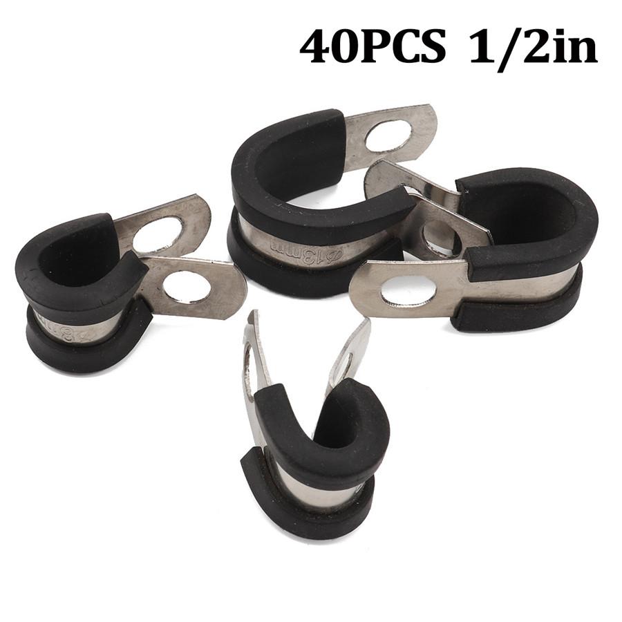 40Pcs Cable Clamps Stainless Steel Cushion Insulated Clamp 1/2inch Universal