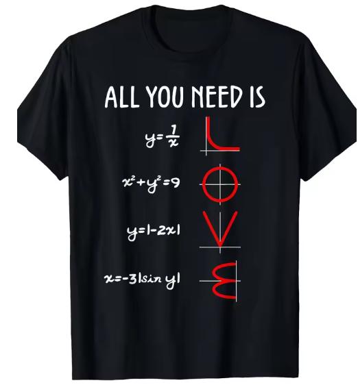 Rounisextic Math Equation Love Print Tshirt Casual All Match Short Sleeve Top For Unisex And Unisex Korean Style Fashion Black S