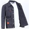 Men Autumn Jacket Pocket Long Sleeves Solid Color Loose Single-breasted Warm Cardigan Plus Size Mid Length Men Denim Coat for Daily Wear