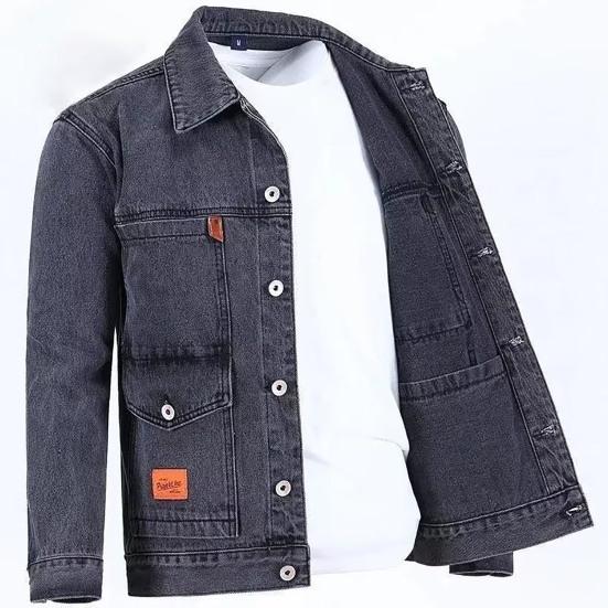 Men Autumn Jacket Pocket Long Sleeves Solid Color Loose Single-breasted Warm Cardigan Plus Size Mid Length Men Denim Coat for Daily Wear