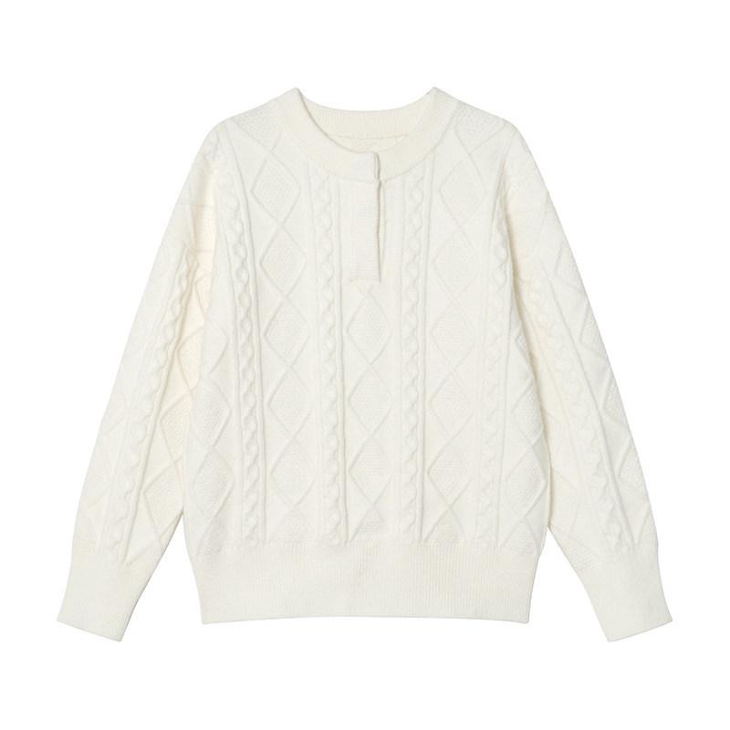 

Canon Rhombus-Texture Women s Henley Sweater: Autumn/Winter Loose Knitwear with Round Neck Large