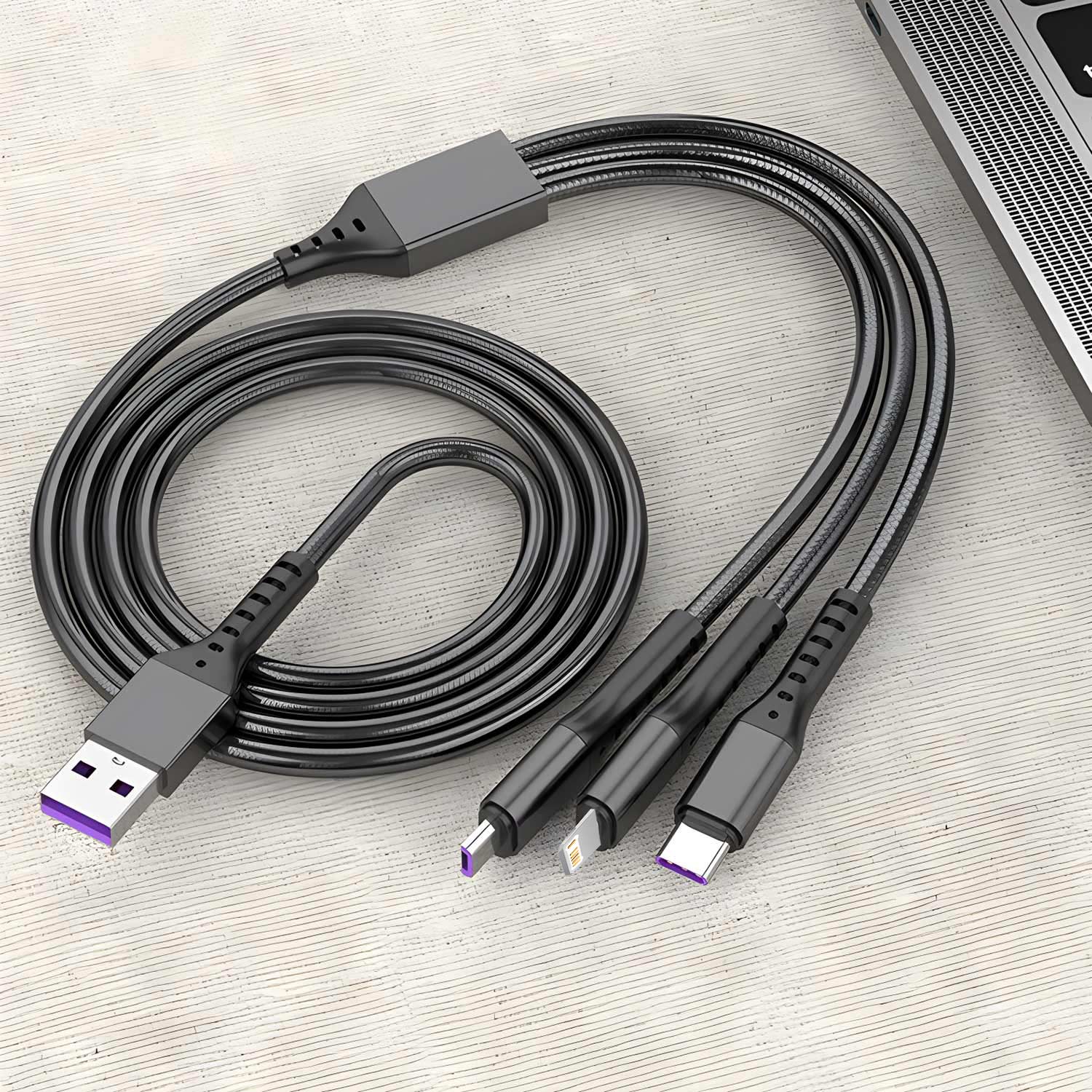 

3 in 1 USB Cable Micro USB Type C Charging Cable For iPhone 14 13 12 Huawei Honor Xiaomi 13 ViVo Oppo Data Cord 1.2m чёрный