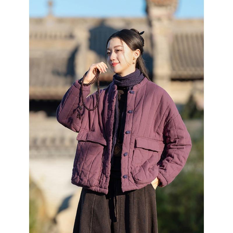 Cotton and Linen Women's Clothing Winter New Retro Medium Cotton-padded Jacket Short Cotton-padded Jacket Quilted Jacket