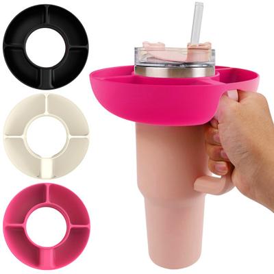 Silikon Bardak Aperatif Kase Yeniden Kullanılabilir Aperatif Halkası 40 oz Tumbler Saplı 4 Bölmeli Aperatif Tepsisi Konteyner Tabağı