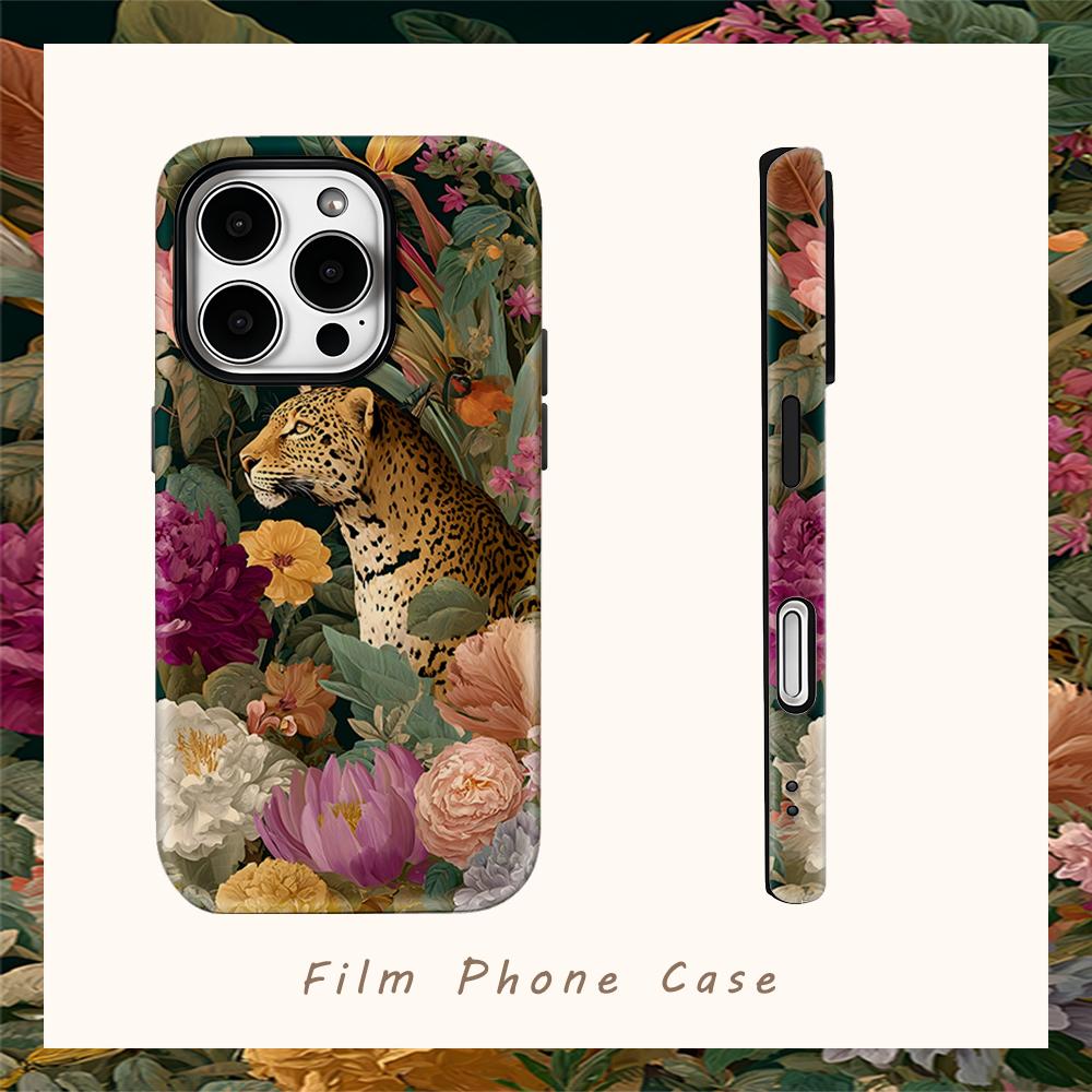 Jungle Leopard Floral Phone Case for IPhone 17AIR 16E 16 15 14 13 12 11 17 Pro Max Plus Double-layer Back Cover