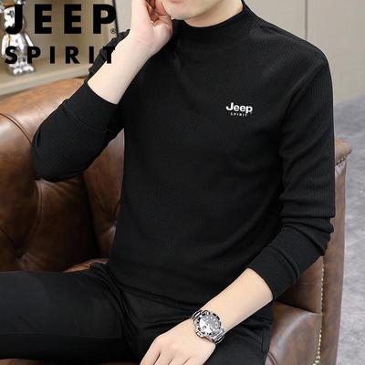 JEEP SPIRIT Men's Solid Long Sleeve Semi-High Collar T-Shirt