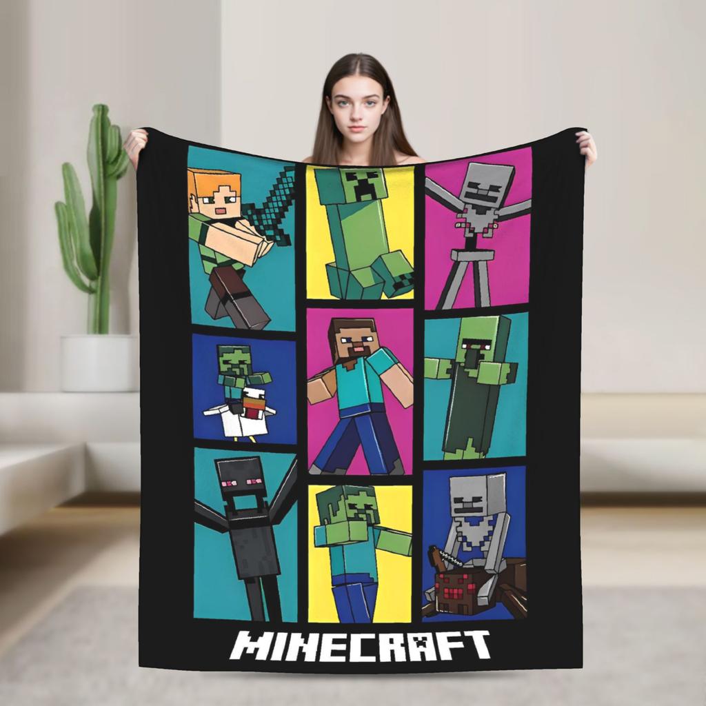 Super Soft Plush Bedding Throws Cartoon Mines Pixels Game  Blankets  For Couch Bed Camping Flannel Bedspread Bed Cover