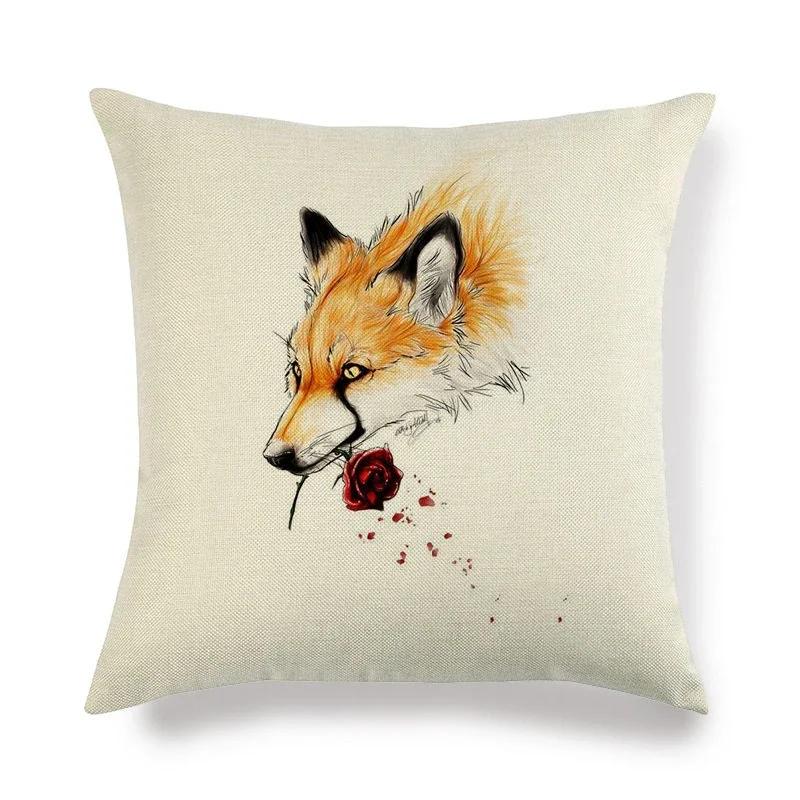 Lovely Fox Pattern Linen Pillow Cushion Cover Office Living Room Bedroom Sofa Car Decorative Pillowcase 45*45cm