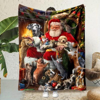 Christmas Style Pattern Sitting Santa Claus Pattern Printed Four Seasons Universal Midday Break Office Small Blanket
